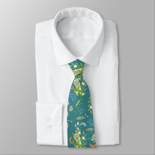 Botanisches Boho Blau & Grünes Blumenmuster Krawatte