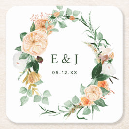 Botanisches Boho Blumengrün Monogram Wedding Rechteckiger Pappuntersetzer