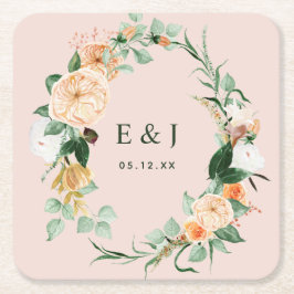 Botanisches Boho Blumengrün Monogram Wedding Rechteckiger Pappuntersetzer