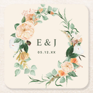 Botanisches Boho Blumengrün Monogram Wedding Rechteckiger Pappuntersetzer