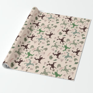 Botanisches Boho-Frösche-Muster Geschenkpapier