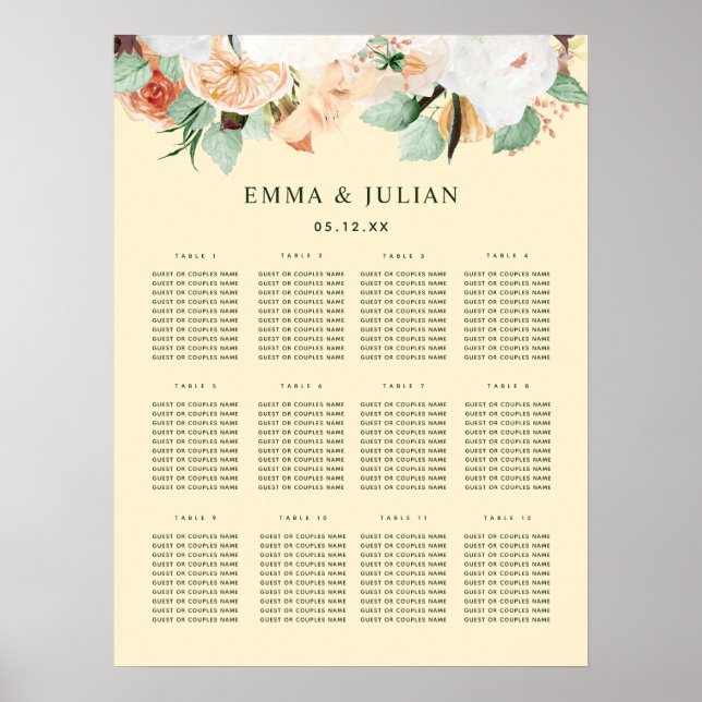Botanisches Boho-Gelbblütendiagramm Poster (Vorne)