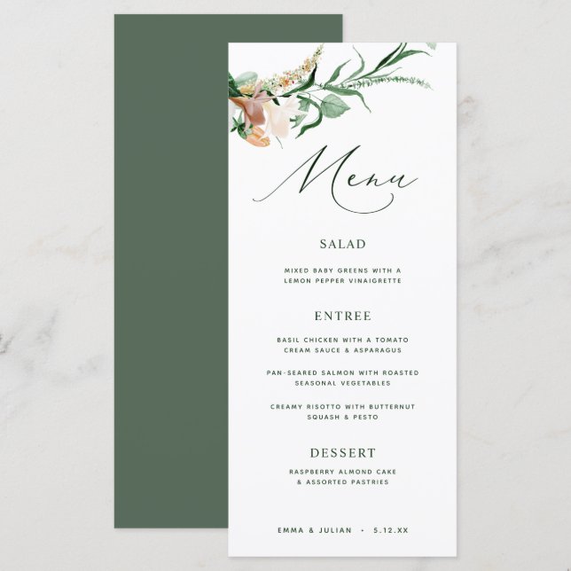 Botanisches Boho Greeneral Neutral Green Wedding M Menükarte (Vorne/Hinten)