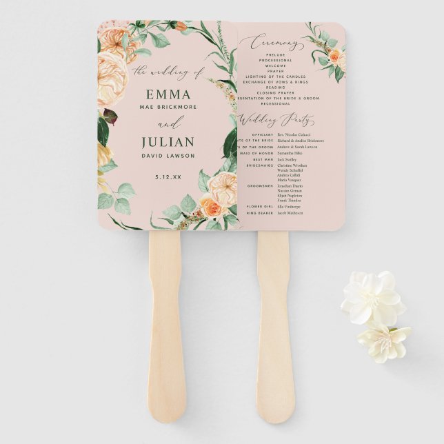 Botanisches Boho Greenery Blush Pink Hochzeitsprog Fächer (Vorne und Hinten)