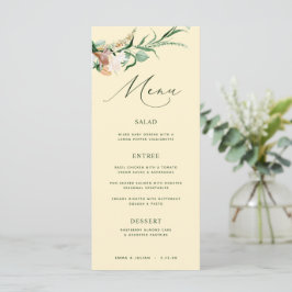 Botanisches Boho Greenery Pastel Yellow Wedding Me Menükarte