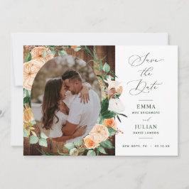 Botanisches Boho Greenery Rustic Barn Wood Foto Save The Date