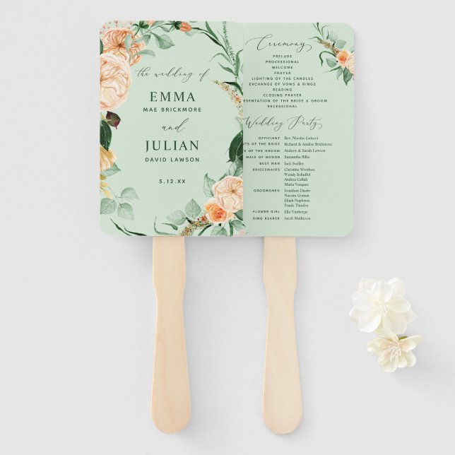 Botanisches Boho Greenery Sage Green Wedding Progr Fächer (Vorne und Hinten)