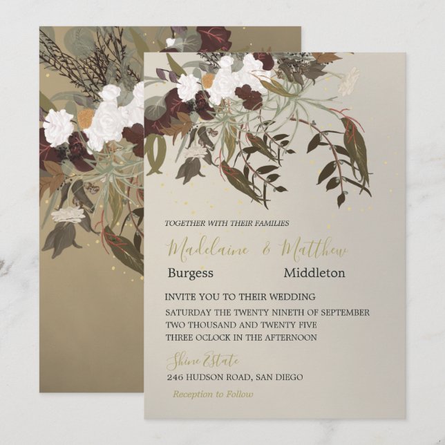 Botanisches Bouquet Rustikales Bouquet Einladung (Vorne/Hinten)
