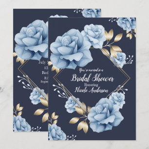 Botanisches Brautparty aus Blauer und Gold Einladung