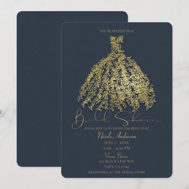 Botanisches Brautparty aus Gold und Rustikal Einladung (Vorne/Hinten)