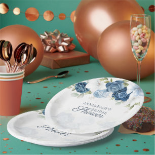Botanisches Brautparty der modernen blauen Flora Pappteller