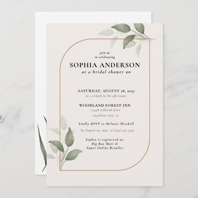 Botanisches Brautparty Eukalyptus Boho Einladung (Vorne/Hinten)