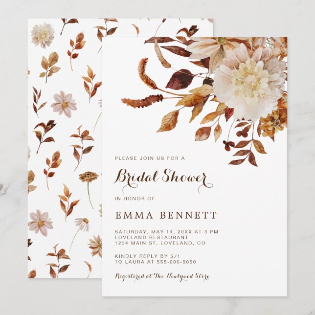 Botanisches Brautparty im eleganten Fall Watercolo Einladung (Vorne/Hinten)
