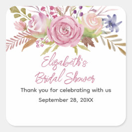 Botanisches Brautparty Pink Floral Quadratischer Aufkleber