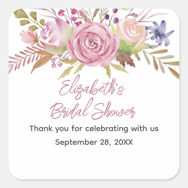 Botanisches Brautparty Pink Floral Quadratischer Aufkleber (Vorderseite)