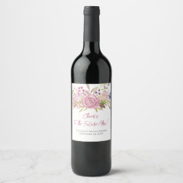 Botanisches Brautparty Pink Floral Weinetikett