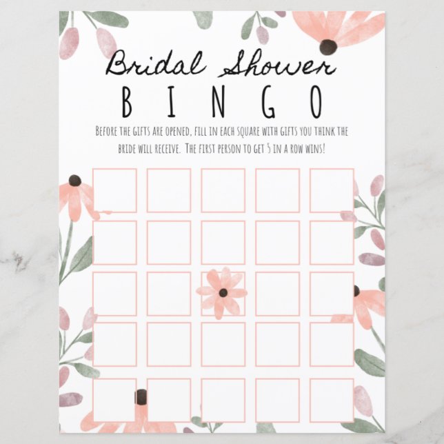 Botanisches Brautparty Wasserfarbe Bingo (Vorderseite)