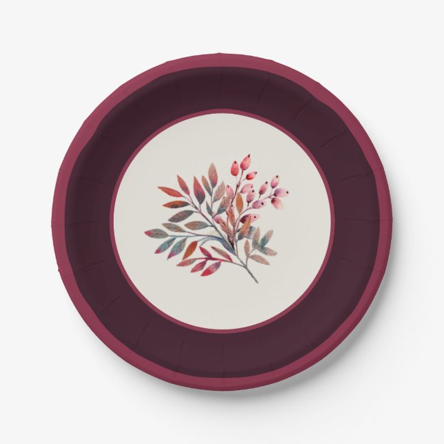 Botanisches Burgund Berry Stripe Pappteller (Vorderseite)