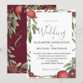 Botanisches Burgunder Hochzeitpomegranate-Blätter Einladung