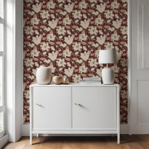 Botanisches Burgundy Red Beige Lily Floral Pattern