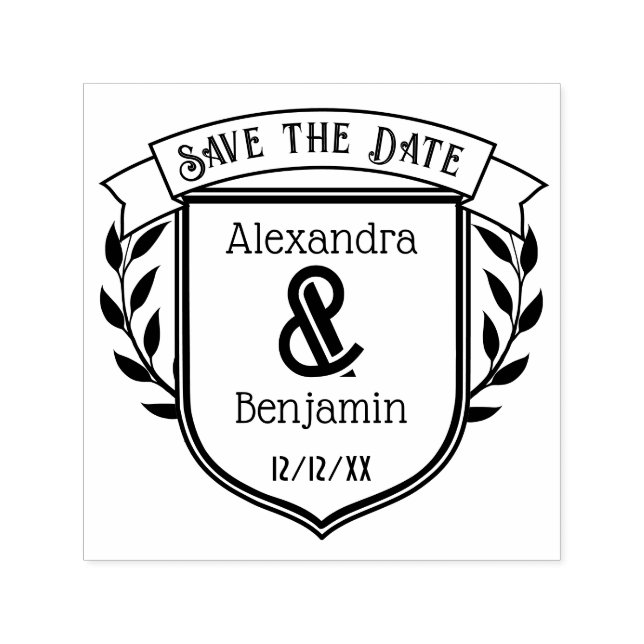 Botanisches Couple Wappen Ribbon Save the Date 2 Permastempel (Design)