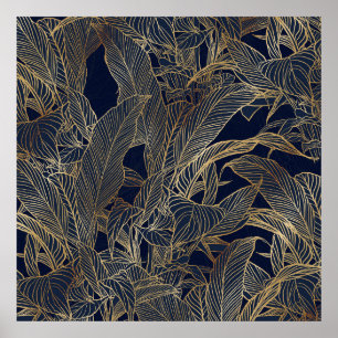 Botanisches Design der modernen Blue Gold Foliage Poster