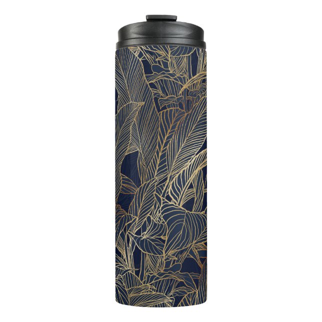 Botanisches Design der modernen Blue Gold Foliage  Thermosbecher (Vorderseite)