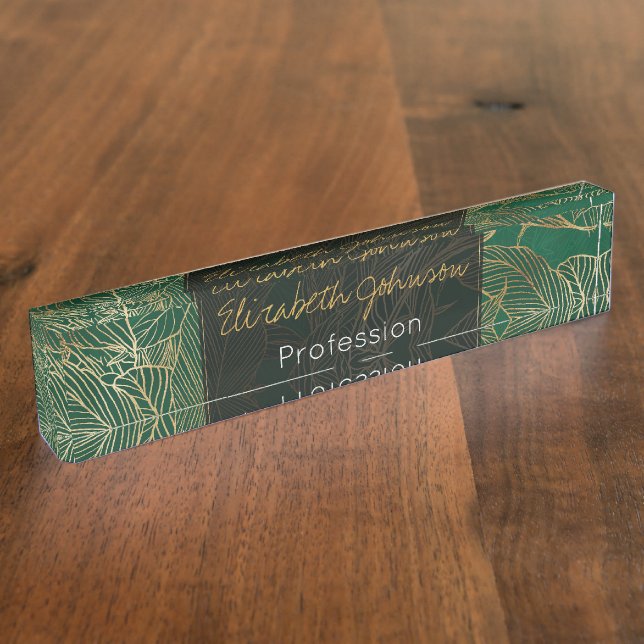 Botanisches Design der modernen Green Gold Foliage Namensplakette (Seite)