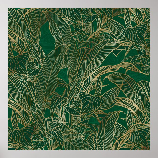 Botanisches Design der modernen Green Gold Foliage Poster (Vorne)
