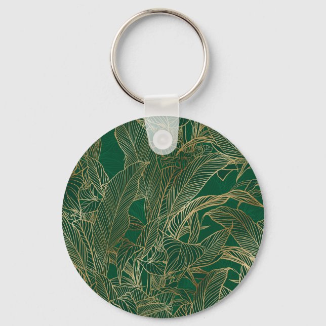 Botanisches Design der modernen Green Gold Foliage Schlüsselanhänger (Vorderseite)
