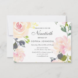 Botanisches Elegant Floral 90. Geburtstag Einladun Einladung
