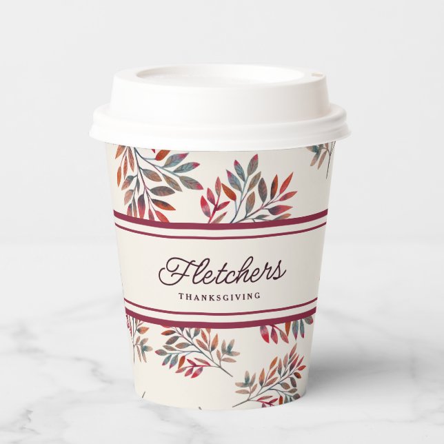 Botanisches Elfenbein Lila Herbstlaube individuell Pappbecher (Vorderseite)