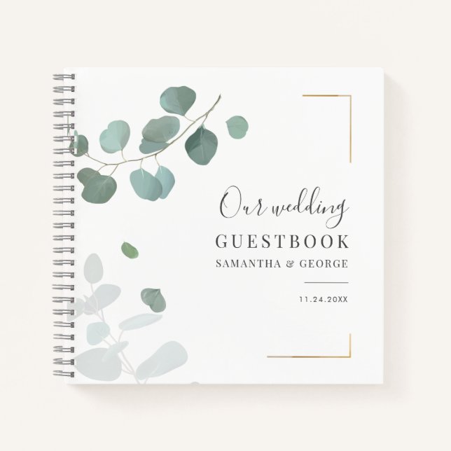 Botanisches Eukalyptus Greenerity Wedding Gästebuc Notizbuch (Vorderseite)