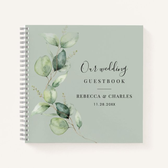 Botanisches Eukalyptus Greenerity Wedding Gästebuc Notizbuch (Vorderseite)