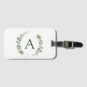Botanisches Eukalyptus-Monogramm-Grün Hochzeit Gepäckanhänger