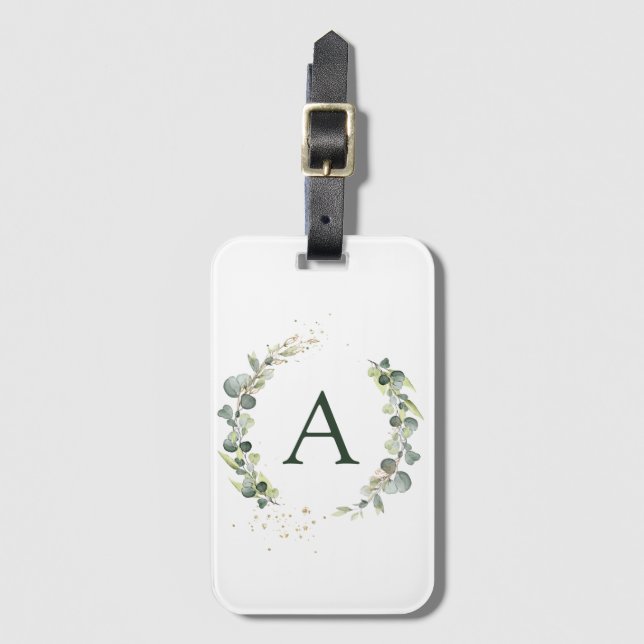 Botanisches Eukalyptus-Monogramm-Grünzeug Hochzeit Gepäckanhänger (Vorderseite Vertikal)