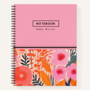 Botanisches farbenfrohes Blumendesign Rosa Orange Notizbuch