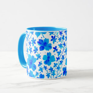 Botanisches Floral in Tiefblau und Weiß Tasse