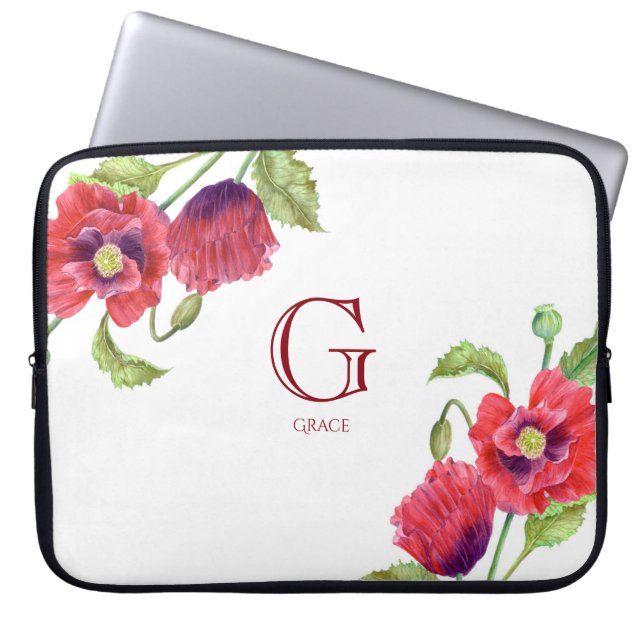 Botanisches Floral Monogramm, Rote Pfoten, Aquarel Laptopschutzhülle (Vorderseite)