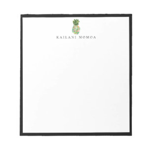 Botanisches Florales Ananas Schwarz Rahmen Notizblock
