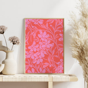 Botanisches florales Boho Art Design in Rosa und R Poster