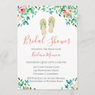 Botanisches florales Flip Flops-Brautparty Einladung