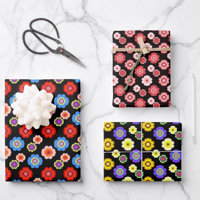 Botanisches florales Gartenmuster Schwarz Geschenkpapier Set (Vorderseite)