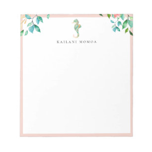 Botanisches florales Seepferdchen-Rouge-Rahmen Notizblock