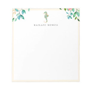 Botanisches florales Seepferdchen Sandy Beige Rahm Notizblock