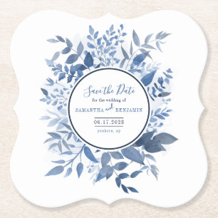 Botanisches Foliage Script Navy Blue Save the Date Untersetzer