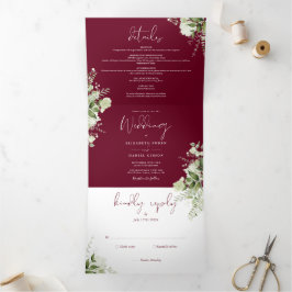 Botanisches Foto Hochzeit der Burgund Dreifach Gefaltete Einladung