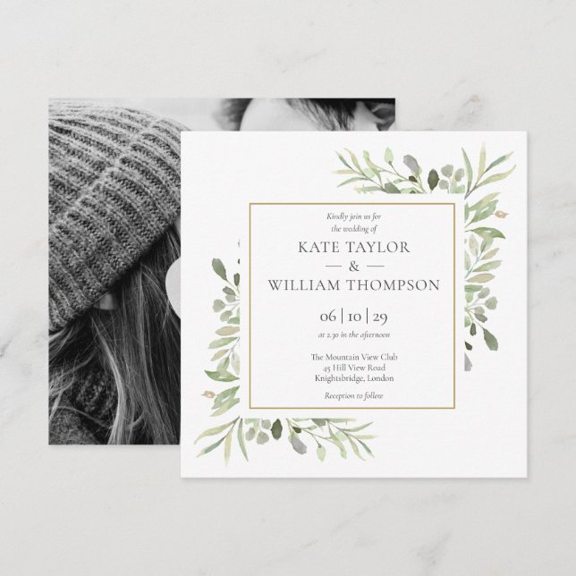 Botanisches Foto Hochzeit im Grünen Einladung (Vorne/Hinten)