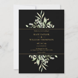 Botanisches Foto Hochzeit von Schwarz und Gold Einladung