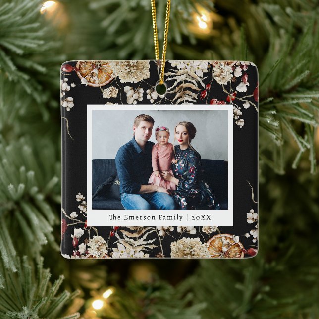 Botanisches Foto Keramikornament (Black Rustic Boho Botanical Photo Ornament
)